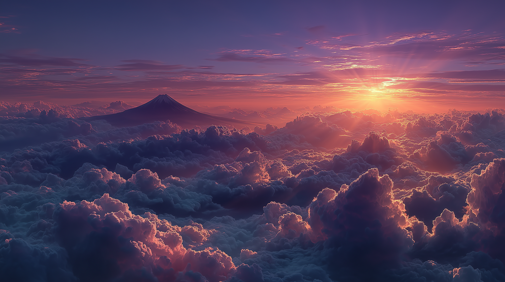 雲の向こうから光が差す夜明けの風景